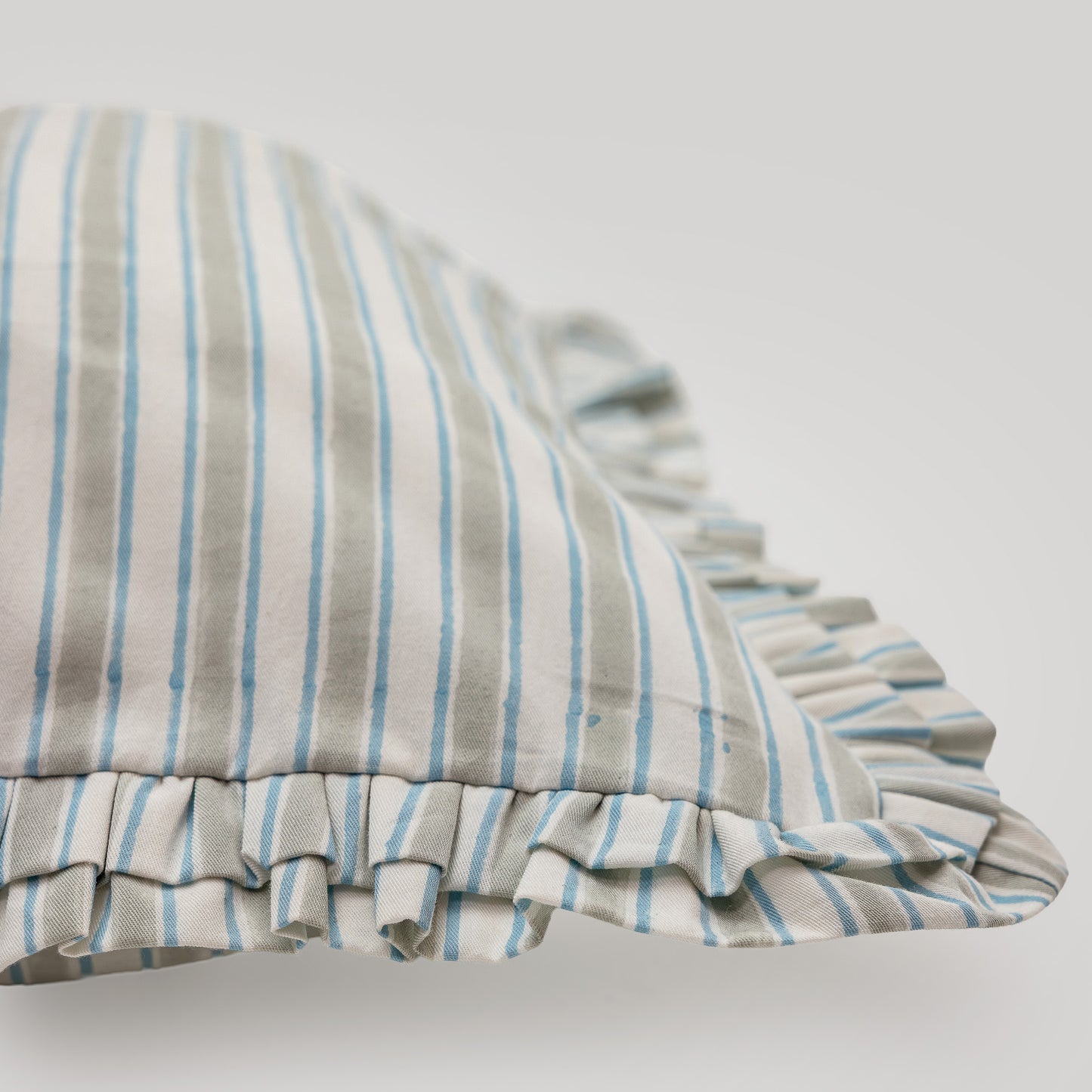 Prairie Stripe Hand Block Printed Pillow Cover with Ruffle