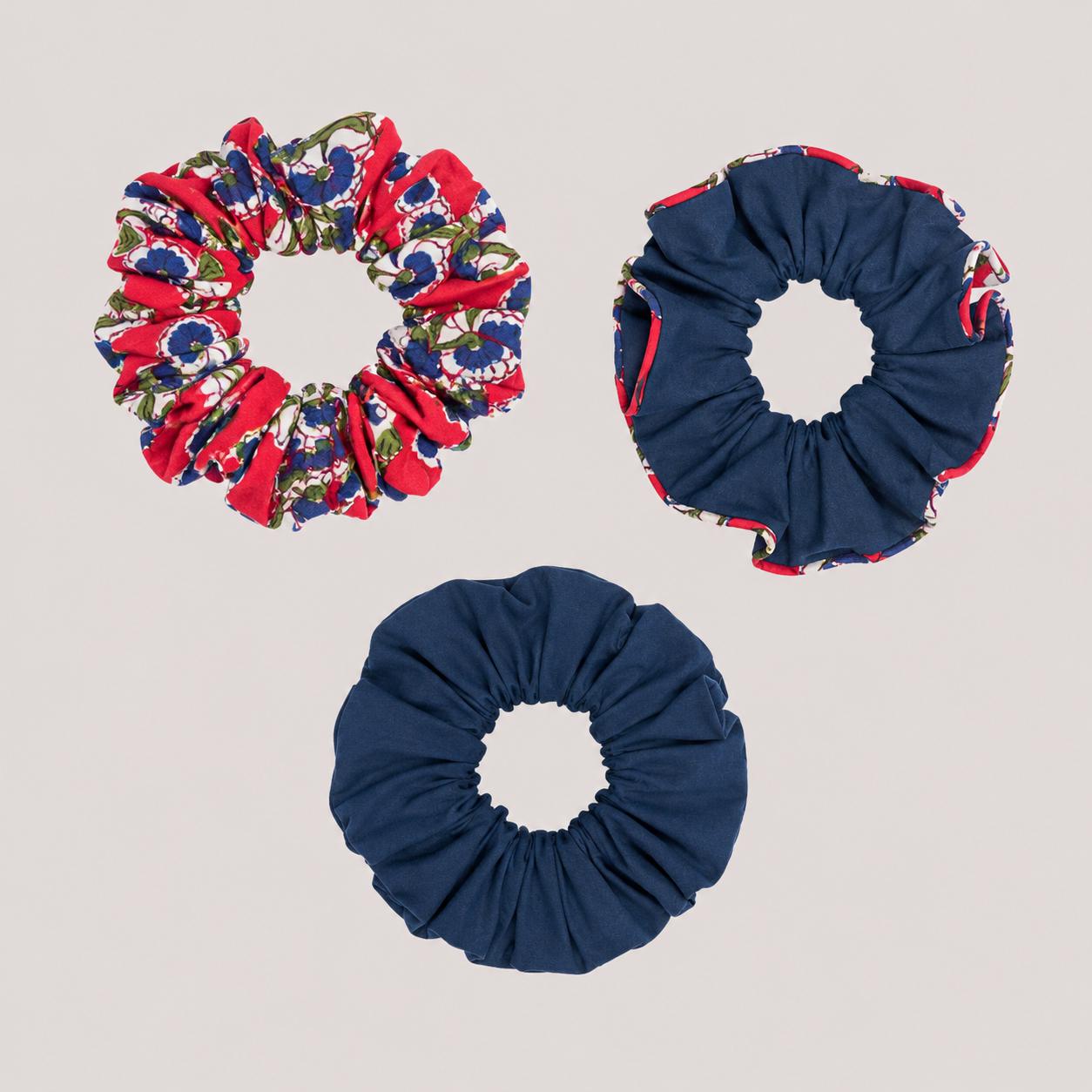 Indigo Bloom Scrunchie Set