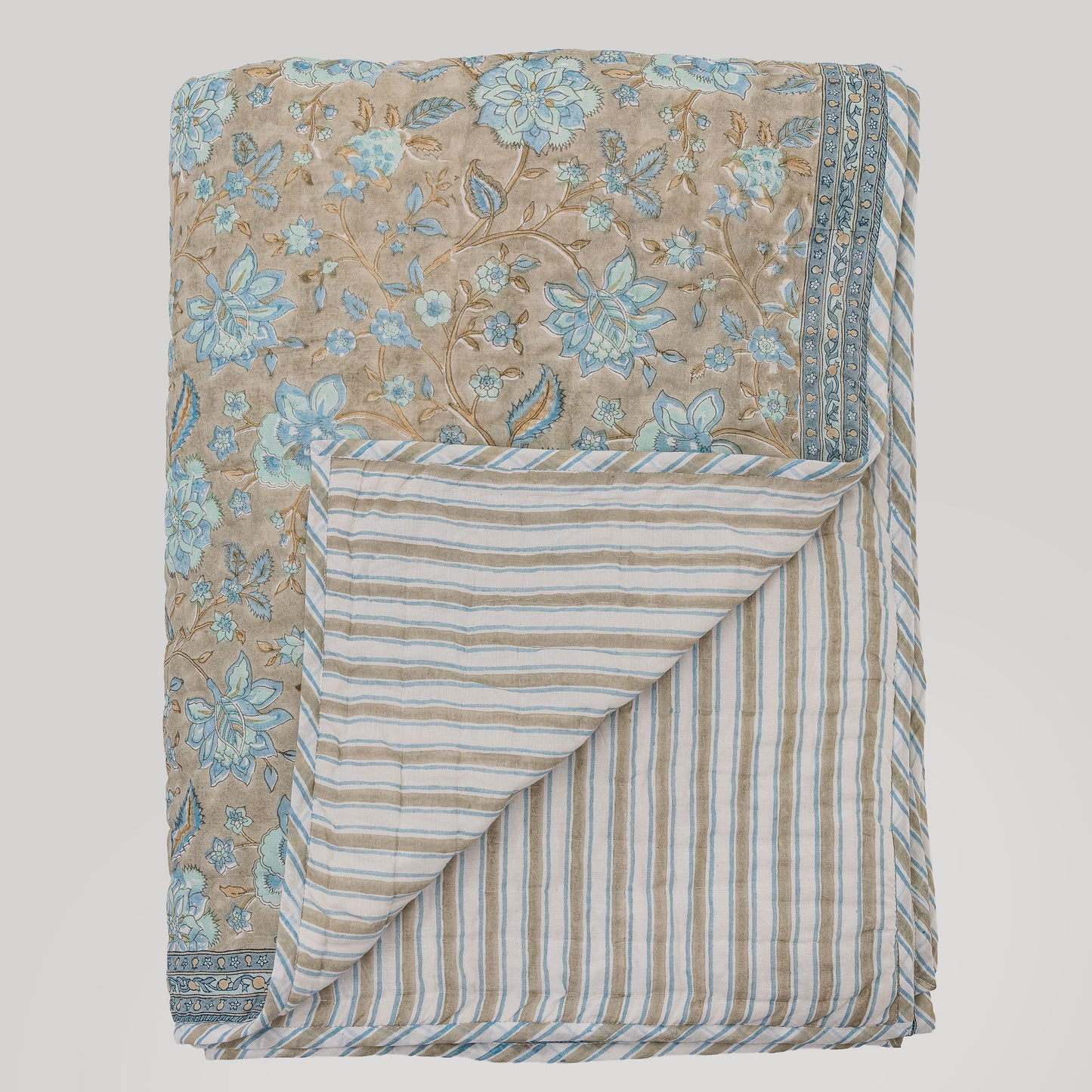 Lumiere Kantha Quilt- Hand Quilted with Stripe Back