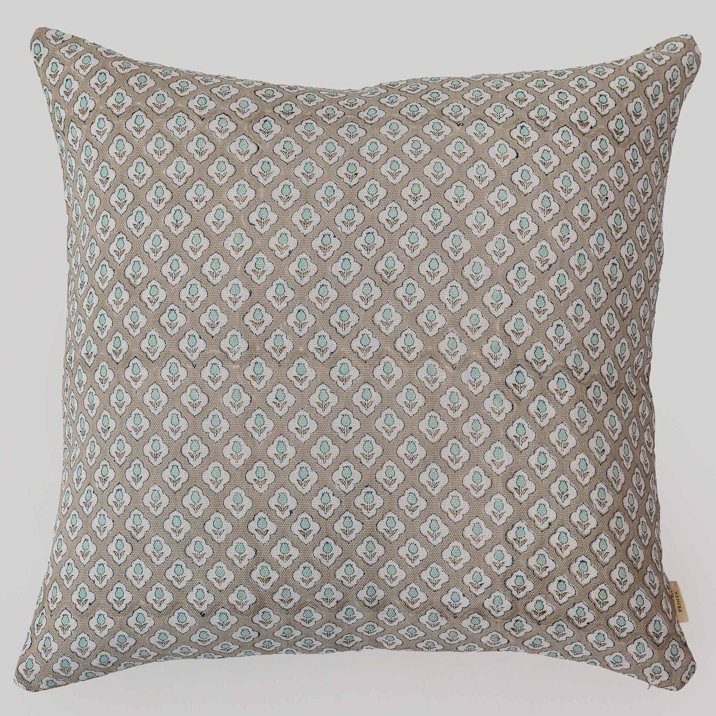Sage Bloom Hand Block Printed Linen Pillow Cover