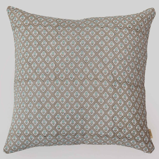 Sage Bloom Hand Block Printed Linen Pillow Cover