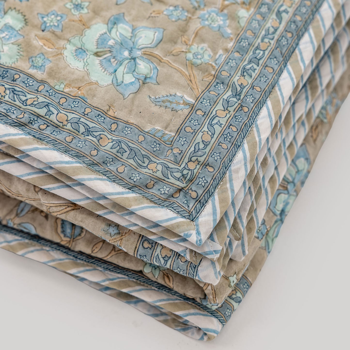 Lumiere Kantha Quilt- Hand Quilted with Stripe Back