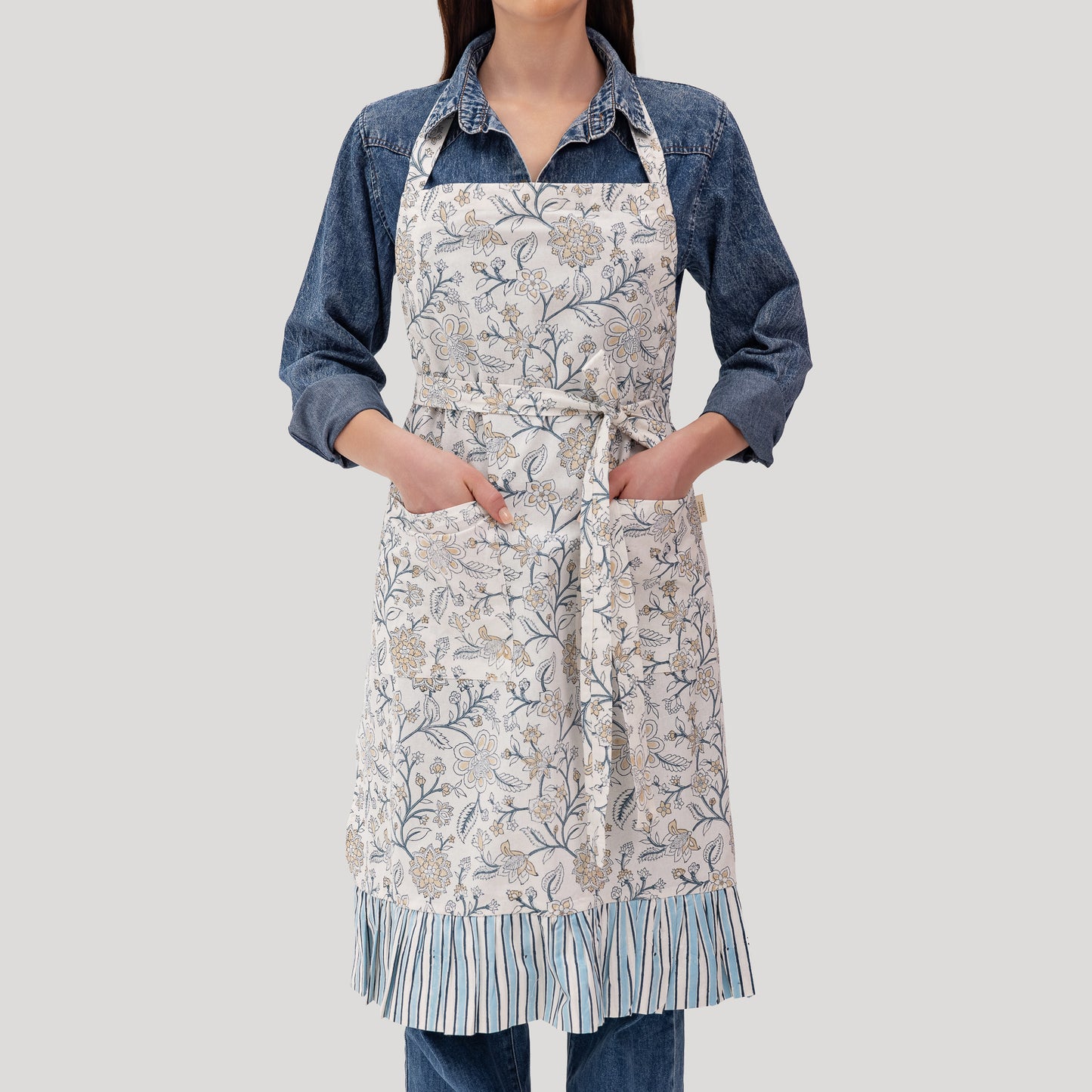 Meadow Bloom Hand Block Printed Cotton Apron