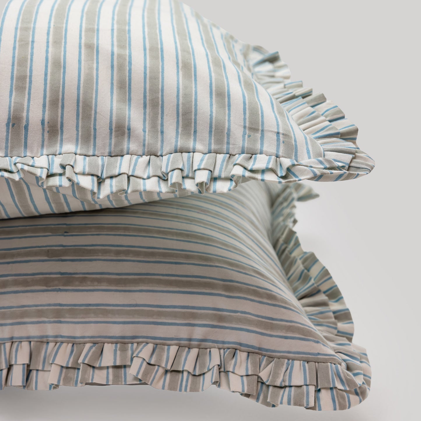 Prairie Stripe Hand Block Printed Pillow Cover with Ruffle