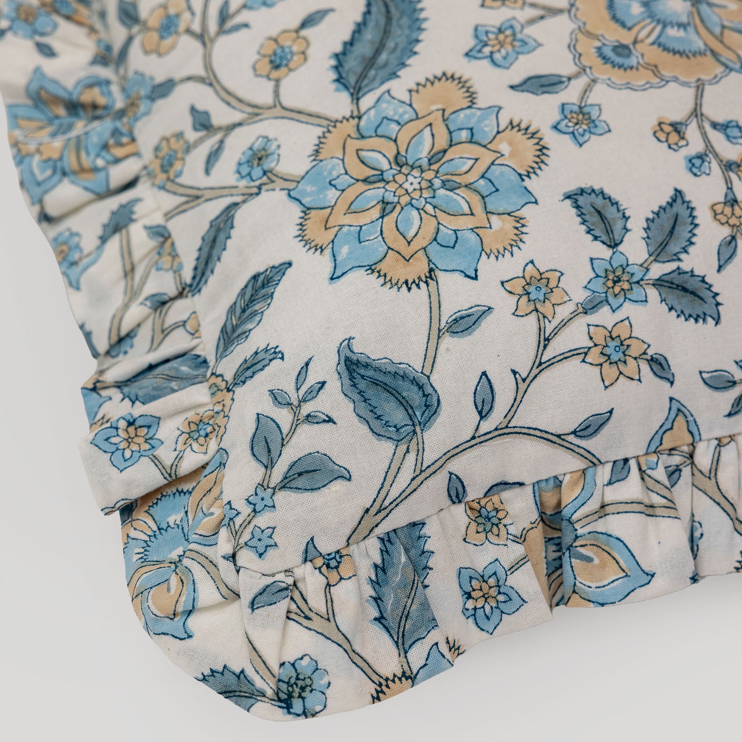 Flora Hand Block Printed Petite Pillow Cover with Ruffle