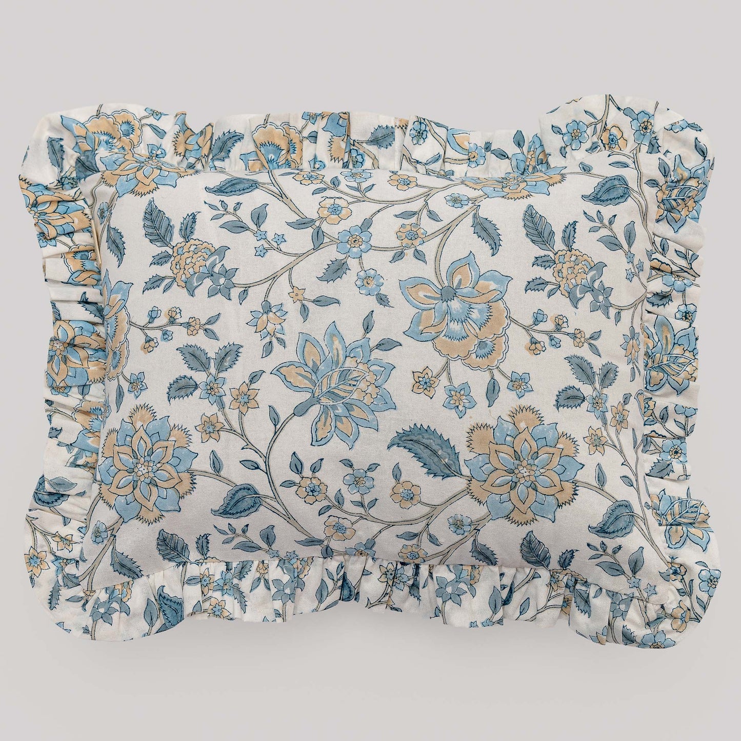 Flora Hand Block Printed Petite Pillow Cover with Ruffle