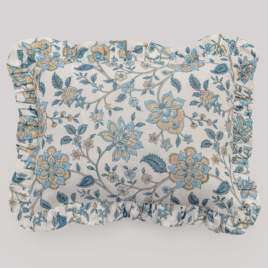Flora Hand Block Printed Petite Pillow Cover with Ruffle
