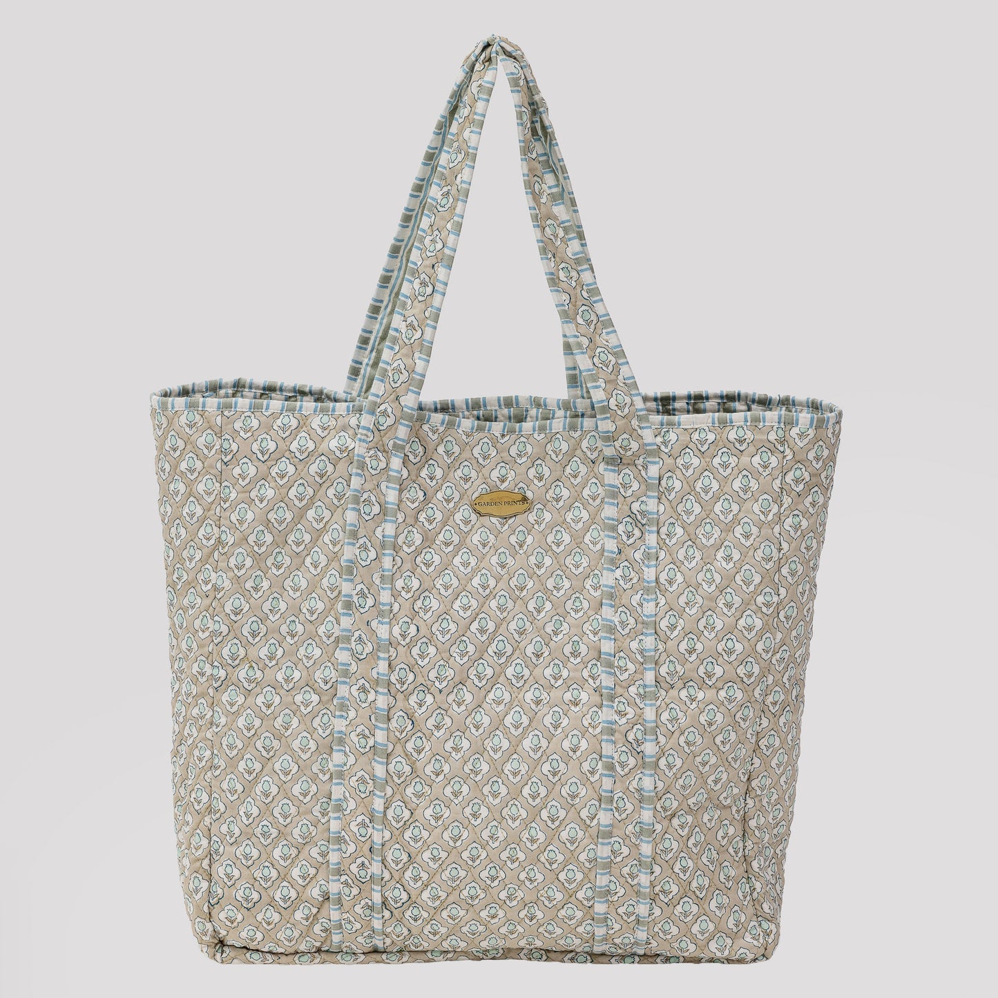Sage Bloom Hand Block Printed Quilted Tote Bag