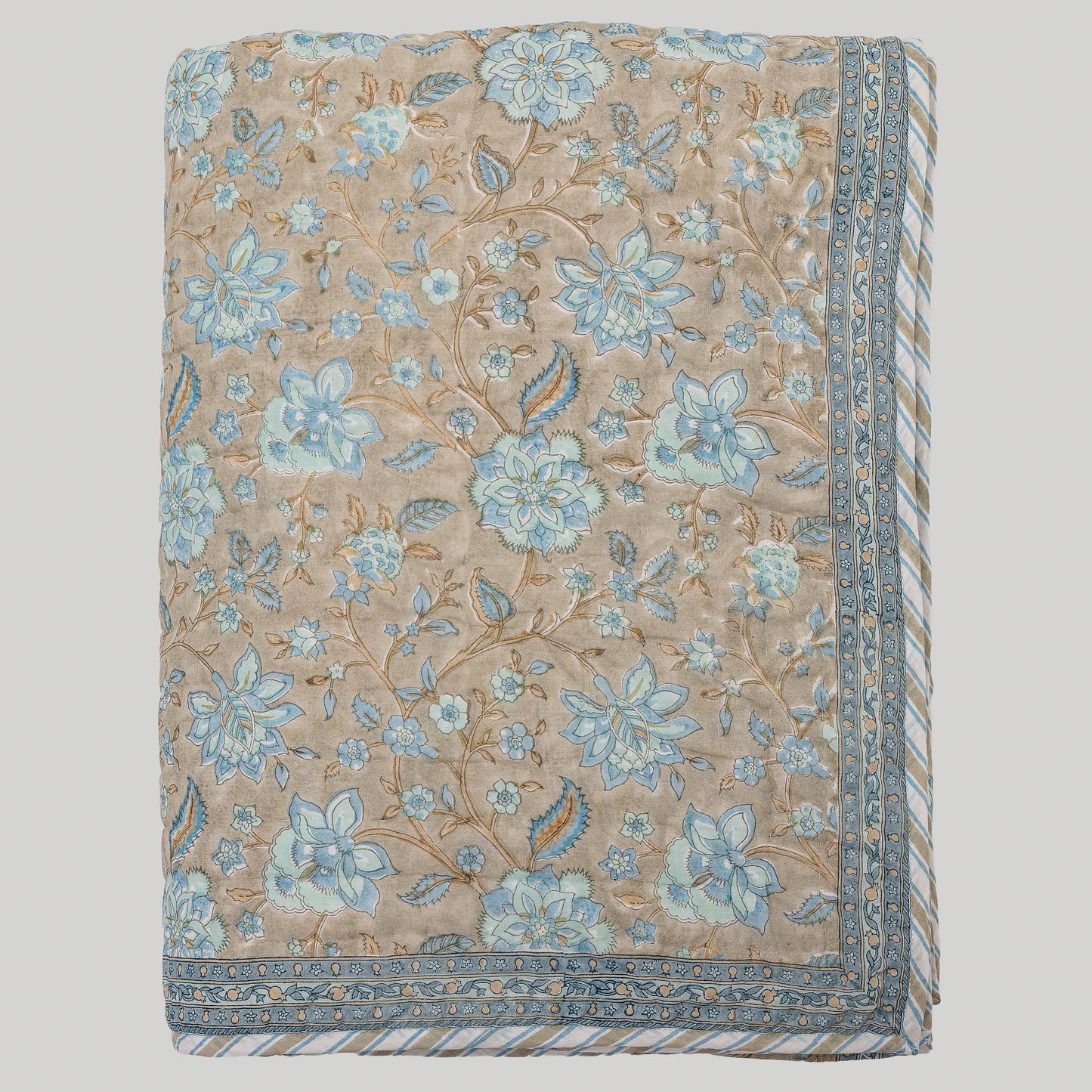 Lumiere Kantha Quilt- Hand Quilted with Stripe Back