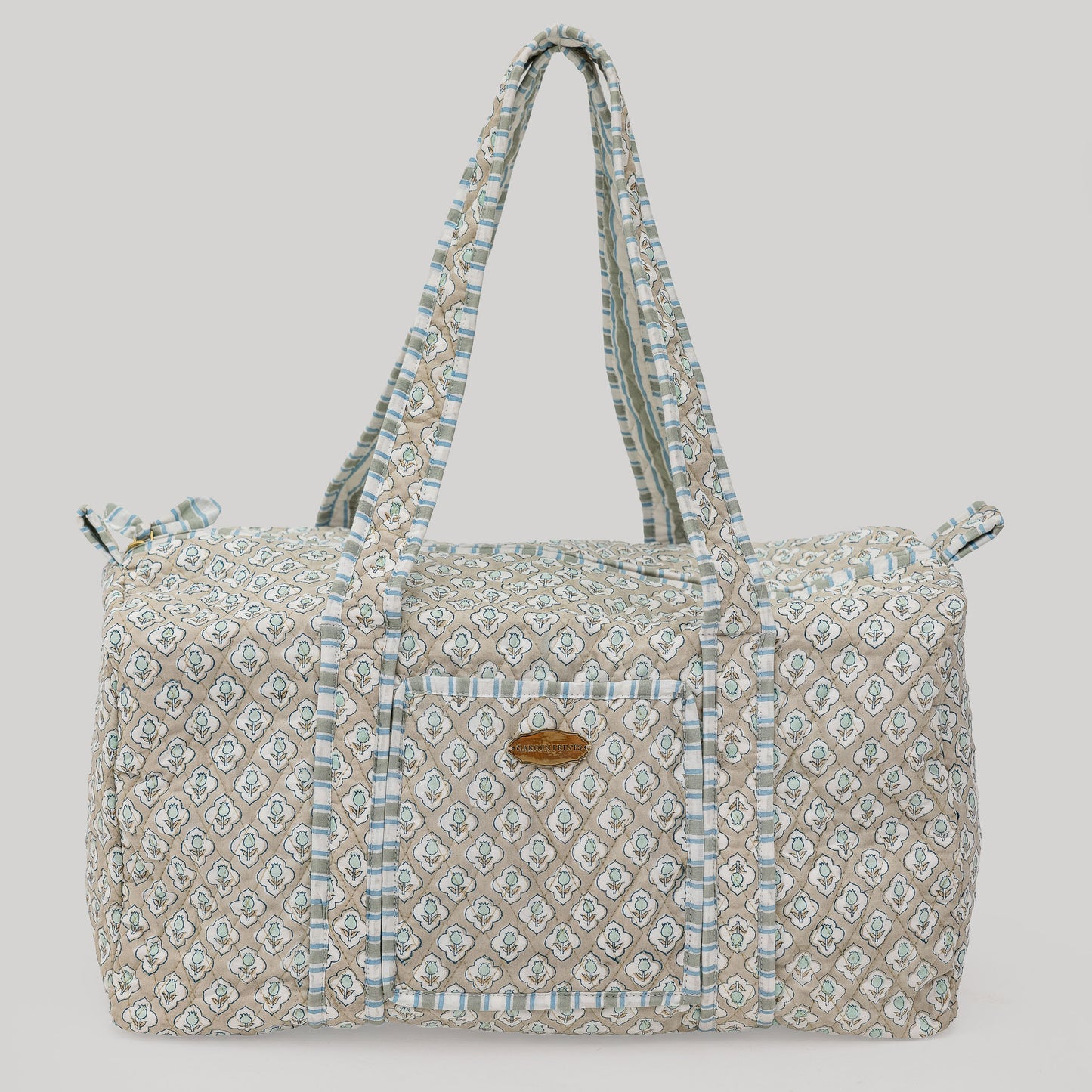 Sage Bloom Hand Block Printed Quilted Duffel Bag