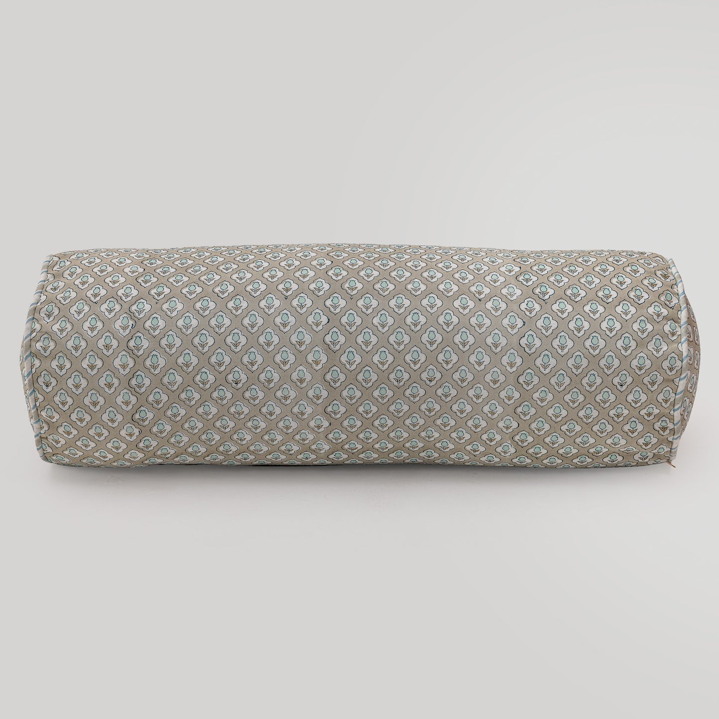 Sage Bloom Hand Block Printed Bolster Pillow Cover