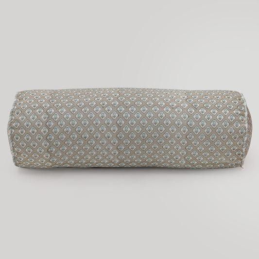Sage Bloom Hand Block Printed Bolster Pillow Cover