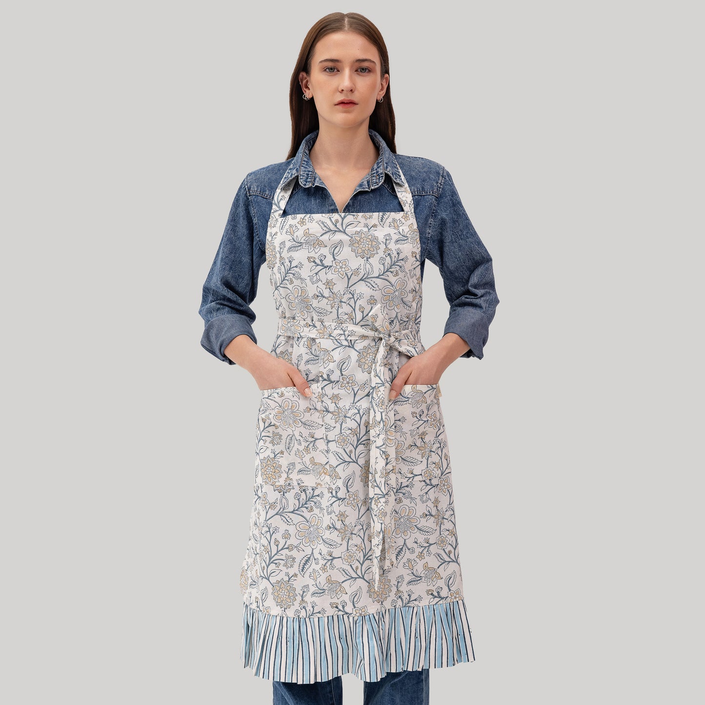 Meadow Bloom Hand Block Printed Cotton Apron