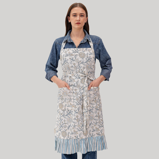 Meadow Bloom Hand Block Printed Cotton Apron