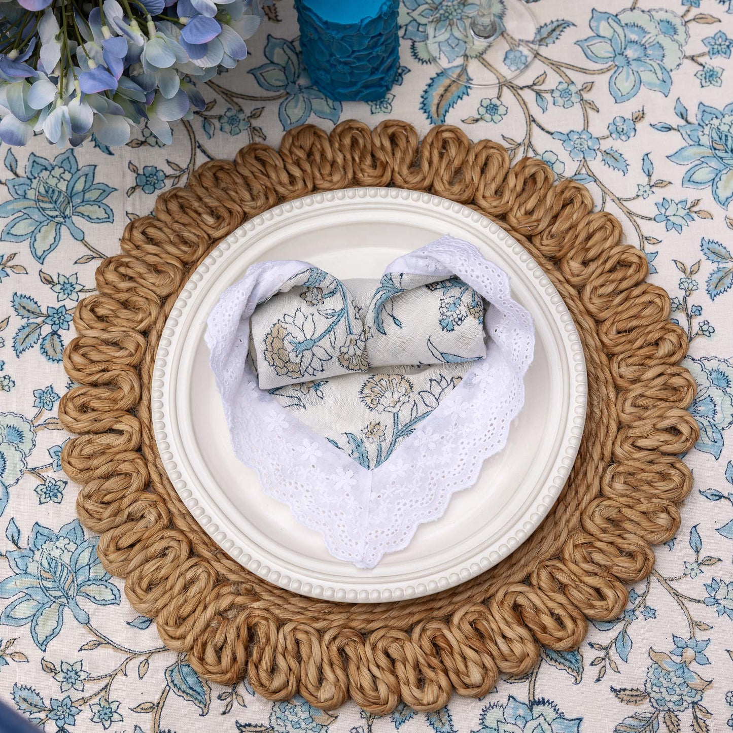 Flora Bloom Hand Block Printed Cotton Linen Napkins (Set of 4)