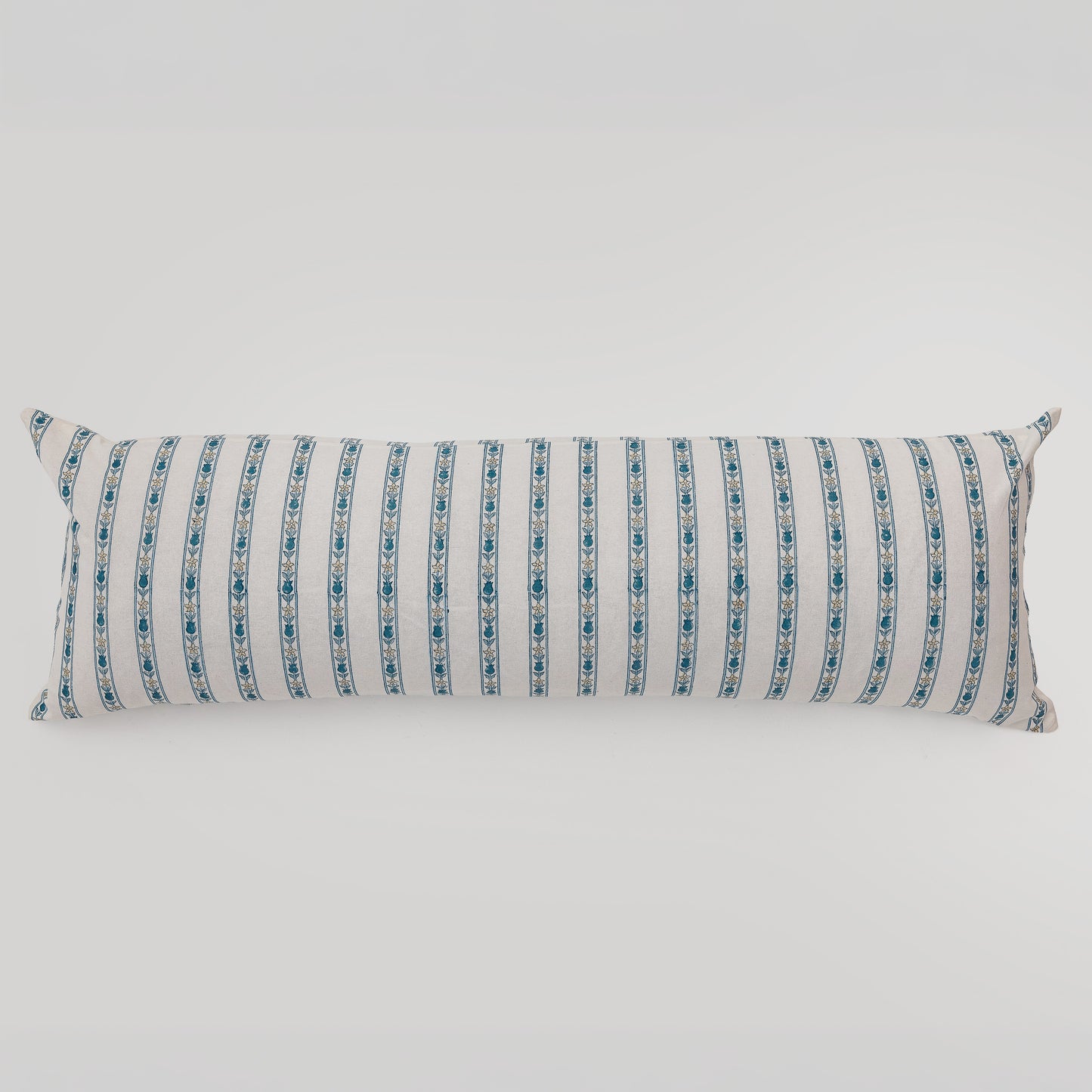 Sage Bloom Stripe Hand Block Printed Lumbar Pillow Cover