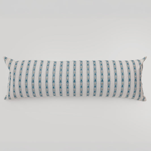 Sage Bloom Stripe Hand Block Printed Lumbar Pillow Cover