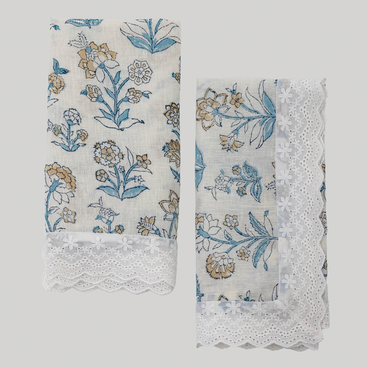 Flora Bloom Hand Block Printed Cotton Linen Napkins (Set of 4)