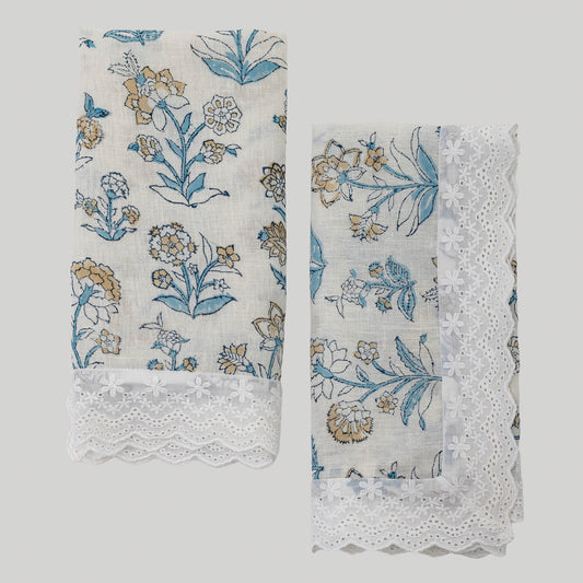 Flora Bloom Hand Block Printed Cotton Linen Napkins (Set of 4)