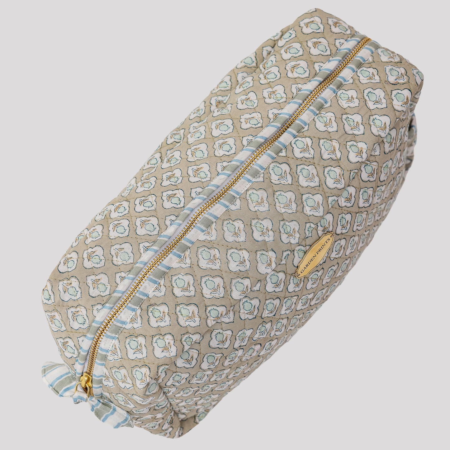 Sage Bloom Hand Block Printed Quilted Hair Tool Bag