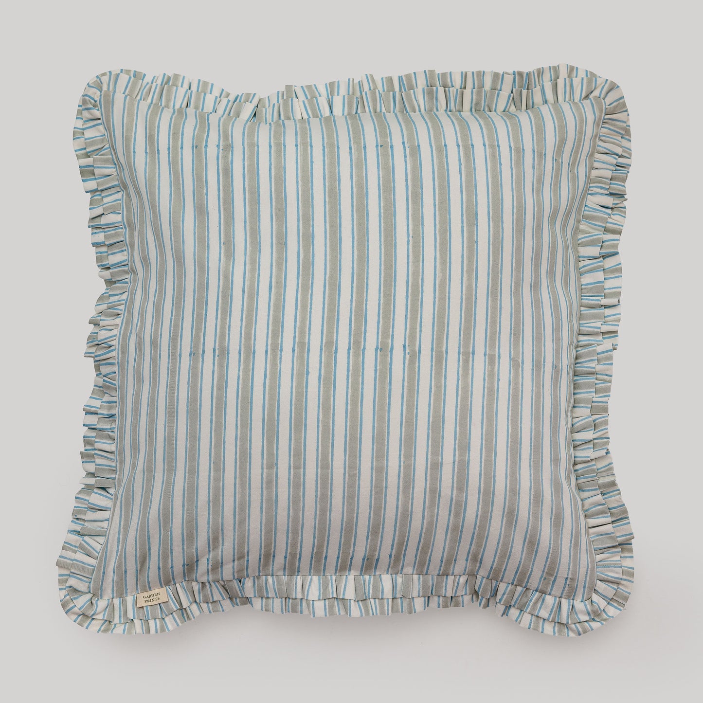 Prairie Stripe Hand Block Printed Pillow Cover with Ruffle