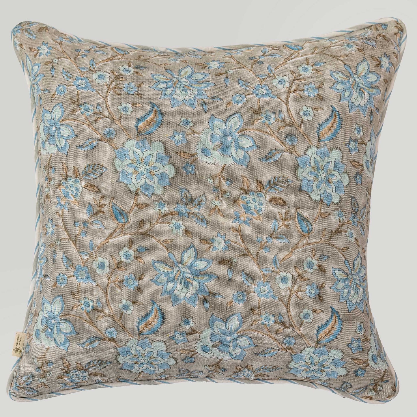 Lumiere Hand Block Printed Linen Pillow cover with Piping