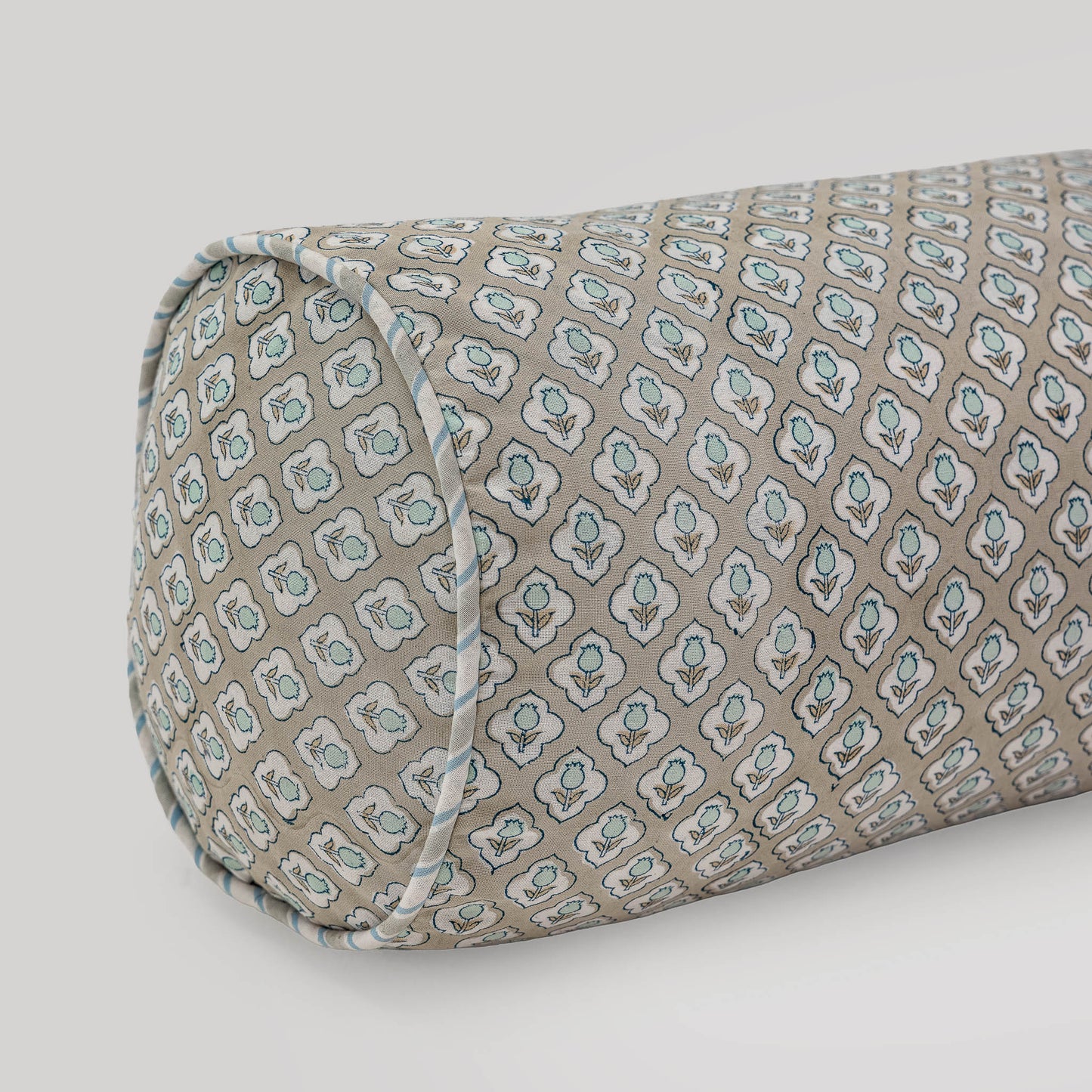 Sage Bloom Hand Block Printed Bolster Pillow Cover