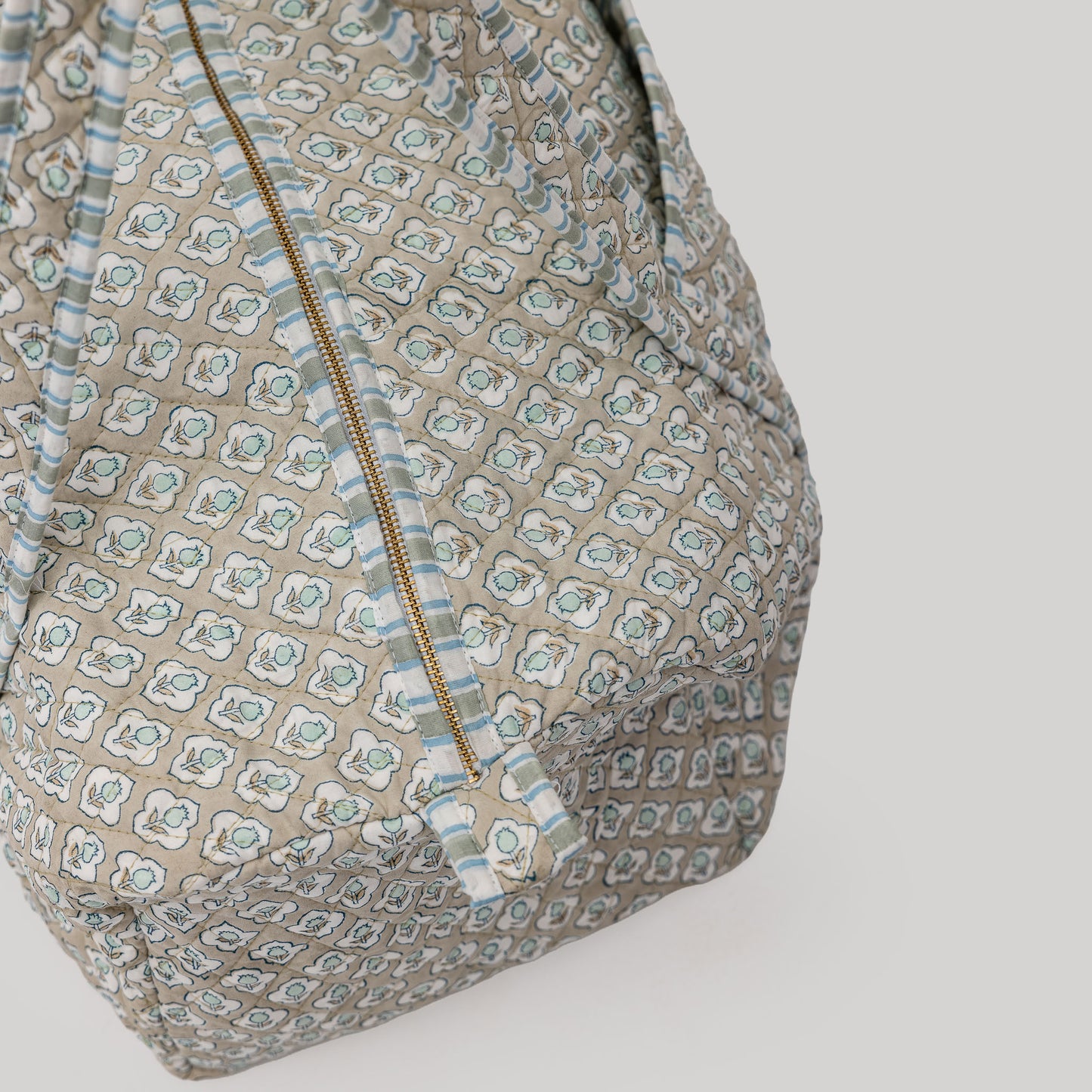 Sage Bloom Hand Block Printed Quilted Duffel Bag