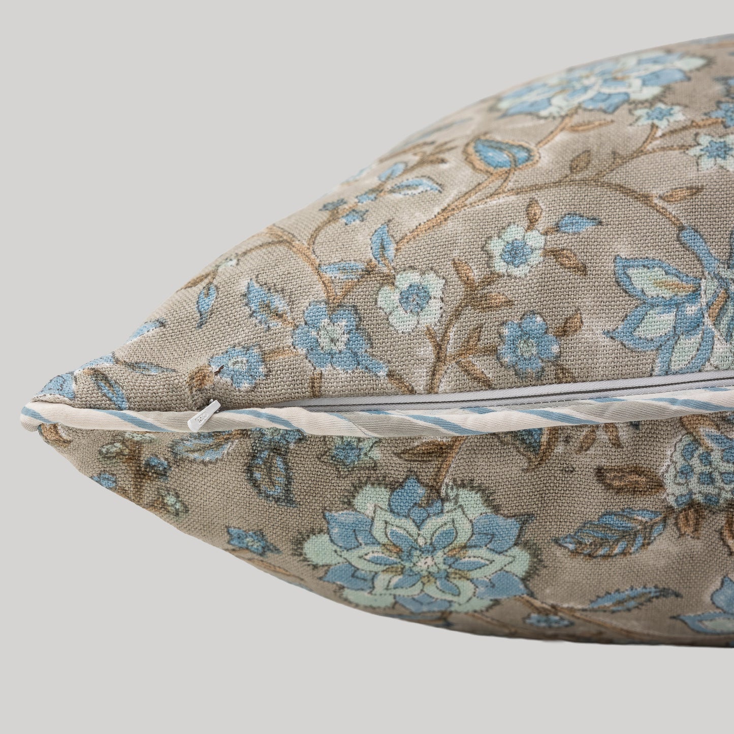 Lumiere Hand Block Printed Linen Pillow cover with Piping