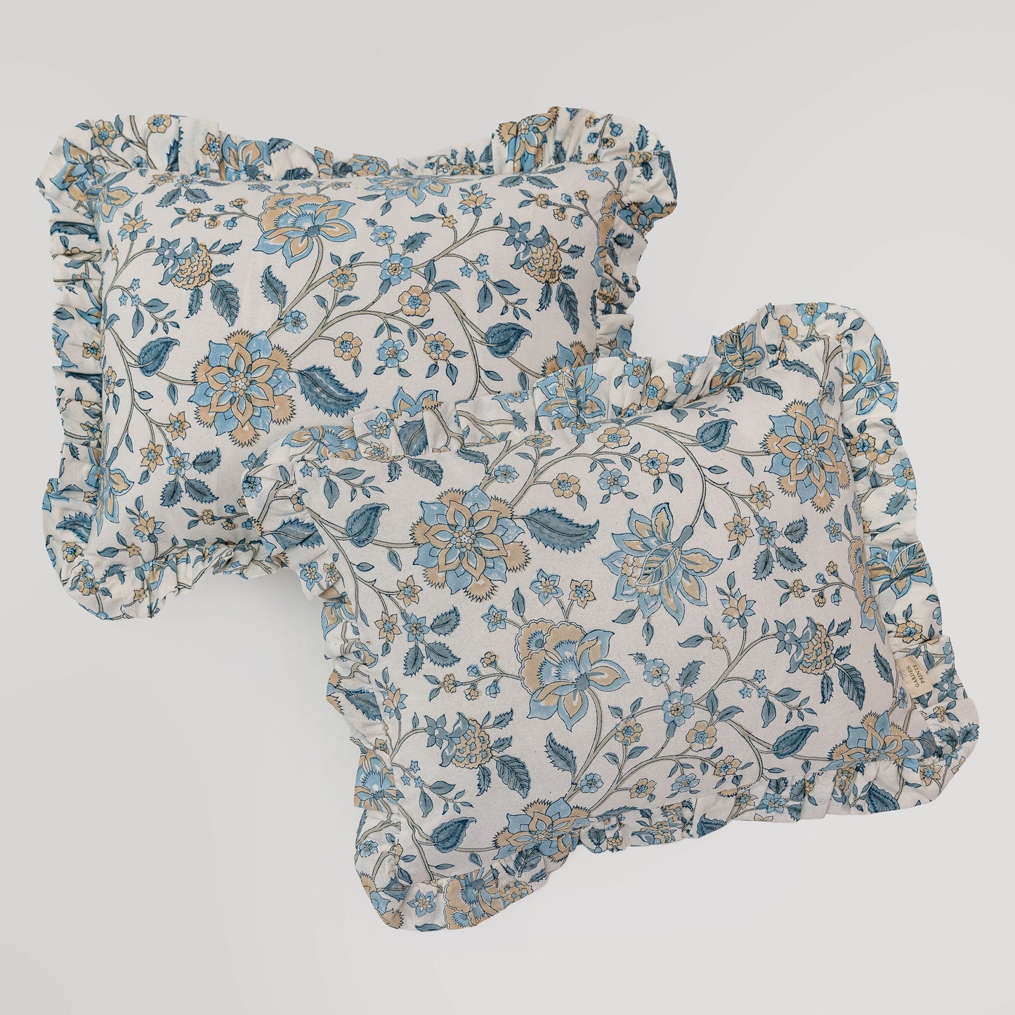 Flora Hand Block Printed Petite Pillow Cover with Ruffle